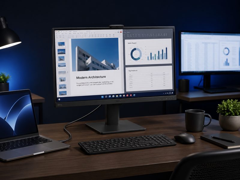 BenQ GW2786TC budget USB-C monitor connected to a laptop with one cable
